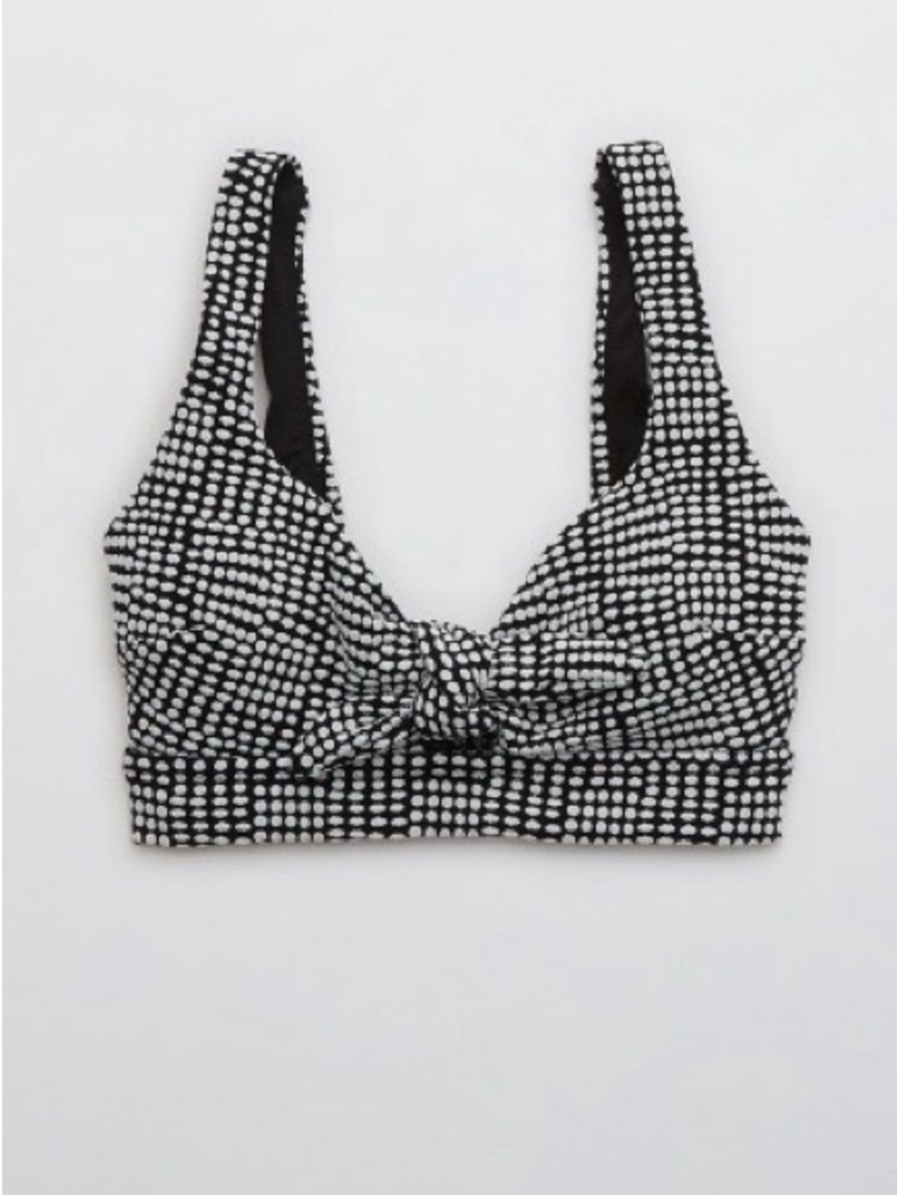 Aerie Jacquard Tie Banded Wide Strap Scoop Bikini Set Black & White Knot-Front